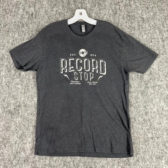 Record Stop Shirt Mens Large Gray Charleston SC Long Island NY Vinyl Music - Picture 1 of 7